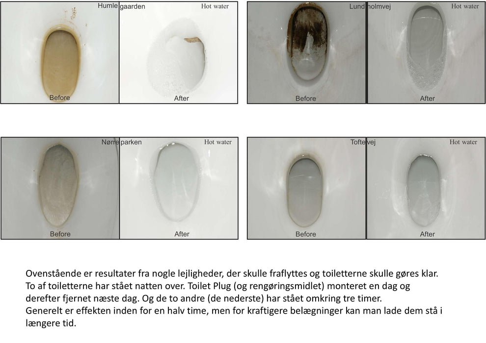 1 Toiee toiletplug og 2 liter Toiee WC Specialrens EKSTRA POWER. Effektiv urinstensfjerner (gule belægninger af kalk og urin). Toiletkummen stilles i blød og belægningerne opløses helt af sig selv